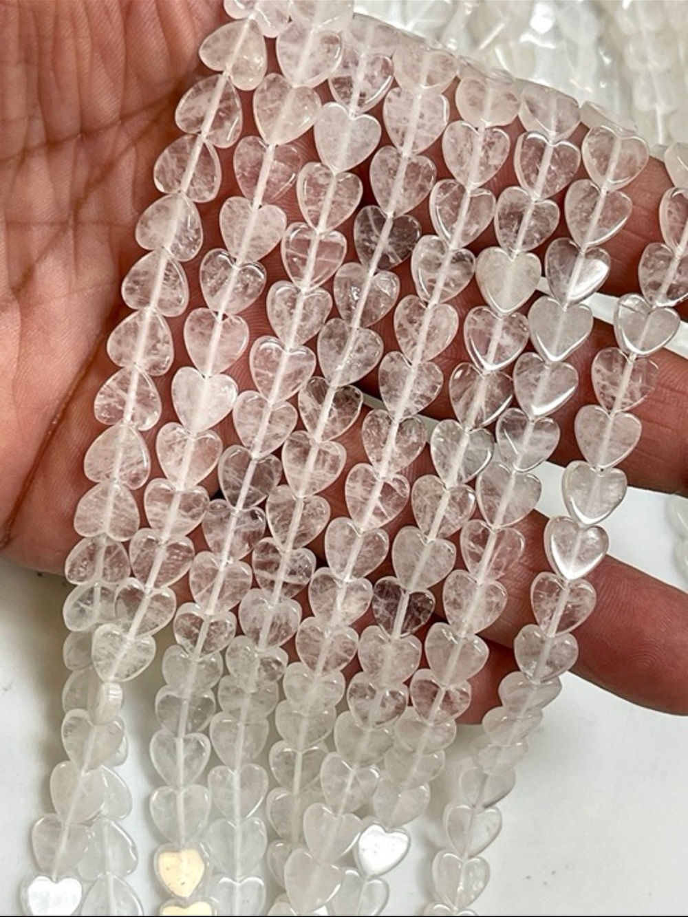 Clear Quartz Heart Bead Strand - Heart Shaped Crystal Beads